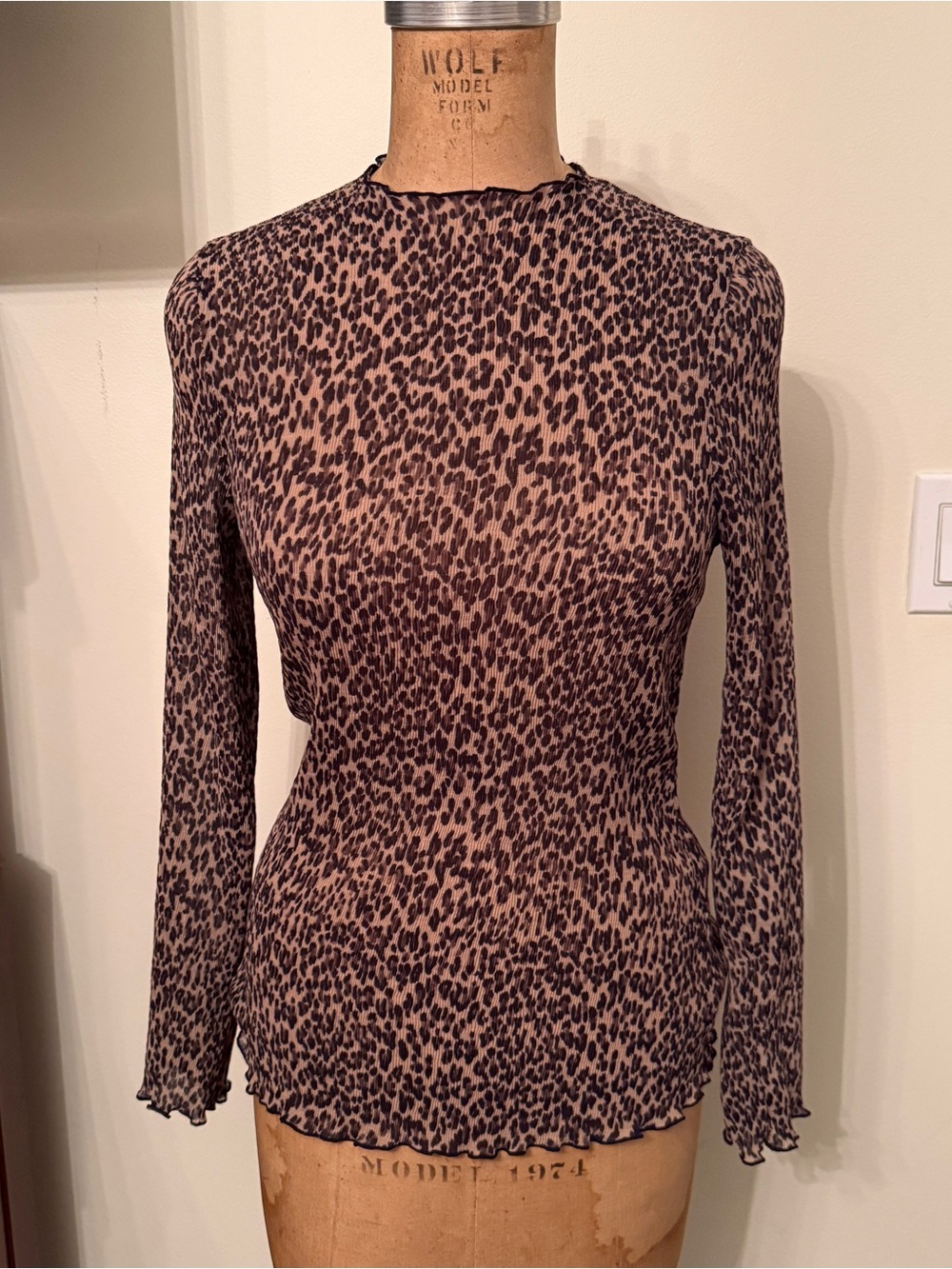 AllSaints Leopard Print Sheer Long Sleeve Top